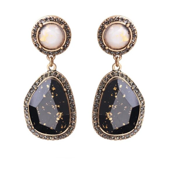 NEW Black and Gold Chunky Modernist Stone Drop Earrings - Picture 3 of 3